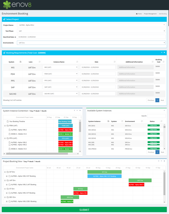 Test Environment Management Booking Form 